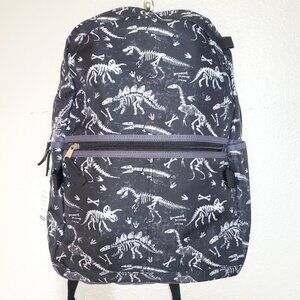 Dinosaur Skelton & Bones Backpack Kids School Bookbag Black White 17" NWT